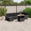 Set de sofás de jardín 8 piezas y cojines ratán sintético negro