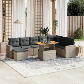 Set de muebles de jardín 9 pzas y cojines ratán sintético
