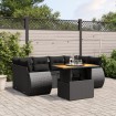 Set de comedor de jardín 7 pzas y cojines ratán sintético negro