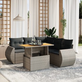 Set de muebles de jardín 6 pzas y cojines ratán sintético