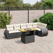 Set de comedor de jardín 7 pzas y cojines ratán sintético negro