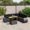 Set de comedor de jardín 7 pzas y cojines ratán sintético negro