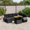 Set de sofás de jardín 8 piezas y cojines ratán sintético negro