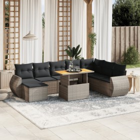 Set de muebles de jardín 9 pzas y cojines ratán sintético