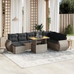 Set de muebles de jardín 9 pzas y cojines ratán sintético gris