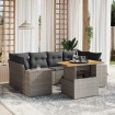 Set de sofás de jardín 7 piezas con cojines ratán PE gris