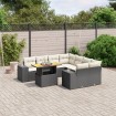 Set de sofás de jardín 8 piezas y cojines ratán sintético negro