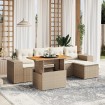 Juego de sofás jardín con cojines 6 pzas ratán sintético beige