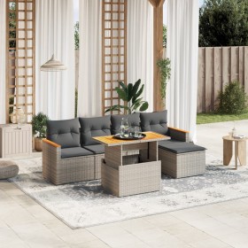 Set de muebles de jardín 6 pzas y cojines ratán sintético