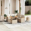 Juego de sofás jardín con cojines 6 pzas ratán sintético beige