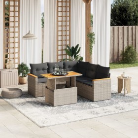 Set de muebles de jardín 6 pzas y cojines ratán sintético