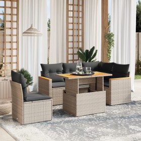 Set de muebles de jardín 6 pzas y cojines ratán sintético
