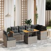 Set de sofás de jardín 7 piezas con cojines ratán PE gris