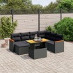 Set de sofás de jardín 8 piezas y cojines ratán sintético negro