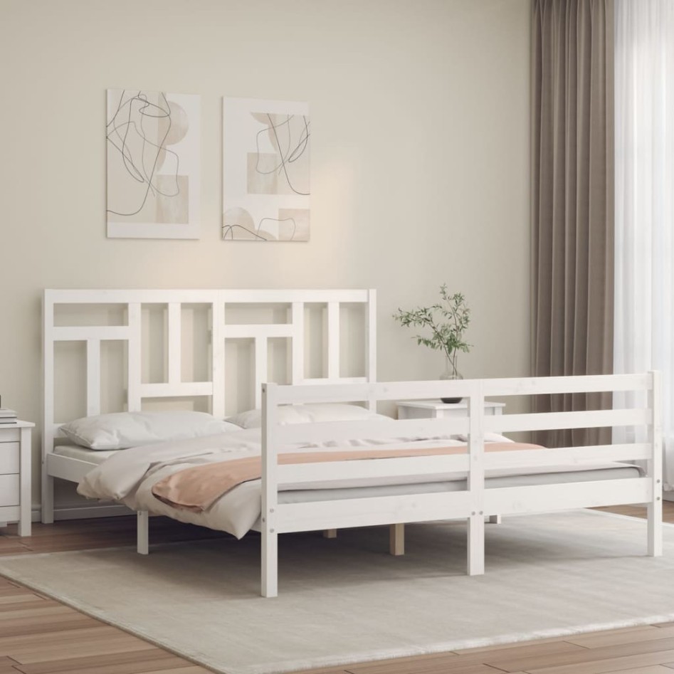 Estructura de cama matrimonio con cabecero madera maciza