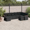 Set de sofás de jardín 8 piezas y cojines ratán sintético negro
