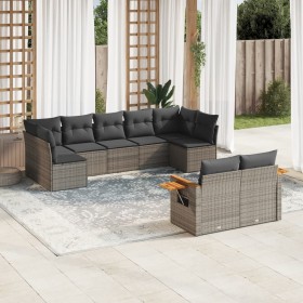 Set de muebles de jardín 9 pzas y cojines ratán sintético