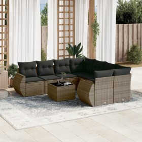 Set de muebles de jardín 9 pzas y cojines ratán sintético