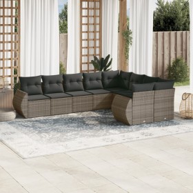 Set de muebles de jardín 9 pzas y cojines ratán sintético