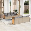 Set de sofás de jardín 9 pzas con cojines ratán sintético beige