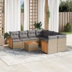Set de sofás de jardín 9 pzas con cojines ratán sintético beige