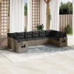 Set de sofás de jardín 10 pzas con cojines ratán sintético gris
