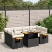 Set de comedor de jardín 7 pzas y cojines ratán sintético negro