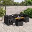 Set de sofás de jardín 8 piezas y cojines ratán sintético negro