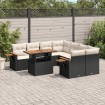 Set de sofás de jardín 8 piezas y cojines ratán sintético negro