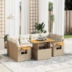 Set sofás de jardín 7 piezas y cojines ratán sintético beige