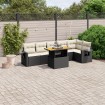 Set de comedor de jardín 7 pzas y cojines ratán sintético negro