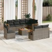 Set de muebles de jardín 9 pzas y cojines ratán sintético gris