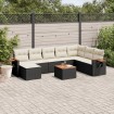 Set de sofás de jardín 8 piezas y cojines ratán sintético negro