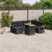Set de sofás de jardín 8 piezas y cojines ratán sintético negro