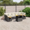 Set de sofás de jardín 8 piezas y cojines ratán sintético negro