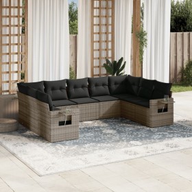 Set de muebles de jardín 9 pzas y cojines ratán sintético