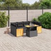 Set de comedor de jardín 7 pzas y cojines ratán sintético negro