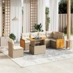Set sofás de jardín 7 piezas y cojines ratán sintético beige