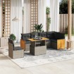 Set de sofás de jardín 7 piezas con cojines ratán PE gris