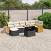 Set de sofás de jardín 8 piezas y cojines ratán sintético negro