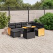Set de sofás de jardín 8 piezas y cojines ratán sintético negro