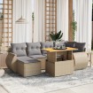 Set sofás de jardín 7 piezas y cojines ratán sintético beige