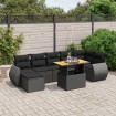 Set de sofás de jardín 8 piezas y cojines ratán sintético negro