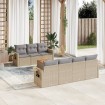 Juego de sofás de jardín con cojines beige 8 pzas ratán PE