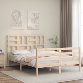 Estructura de cama con cabecero madera maciza 140x190