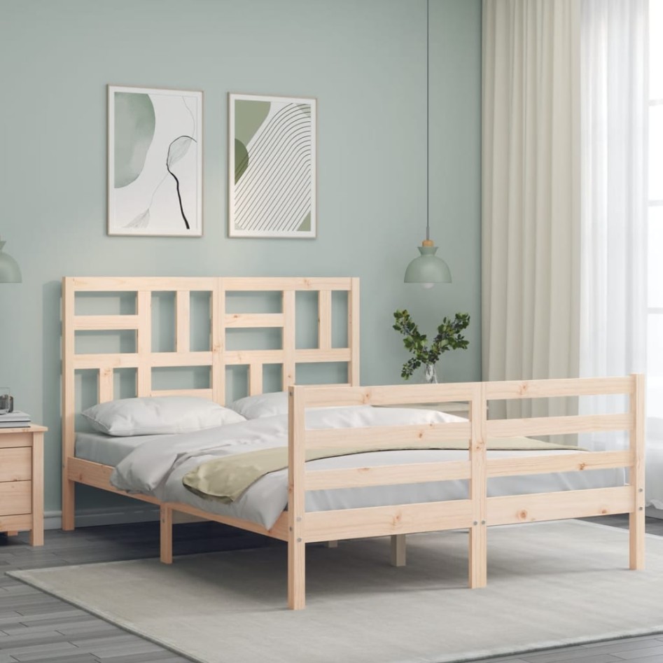 Estructura de cama con cabecero madera maciza 140x190