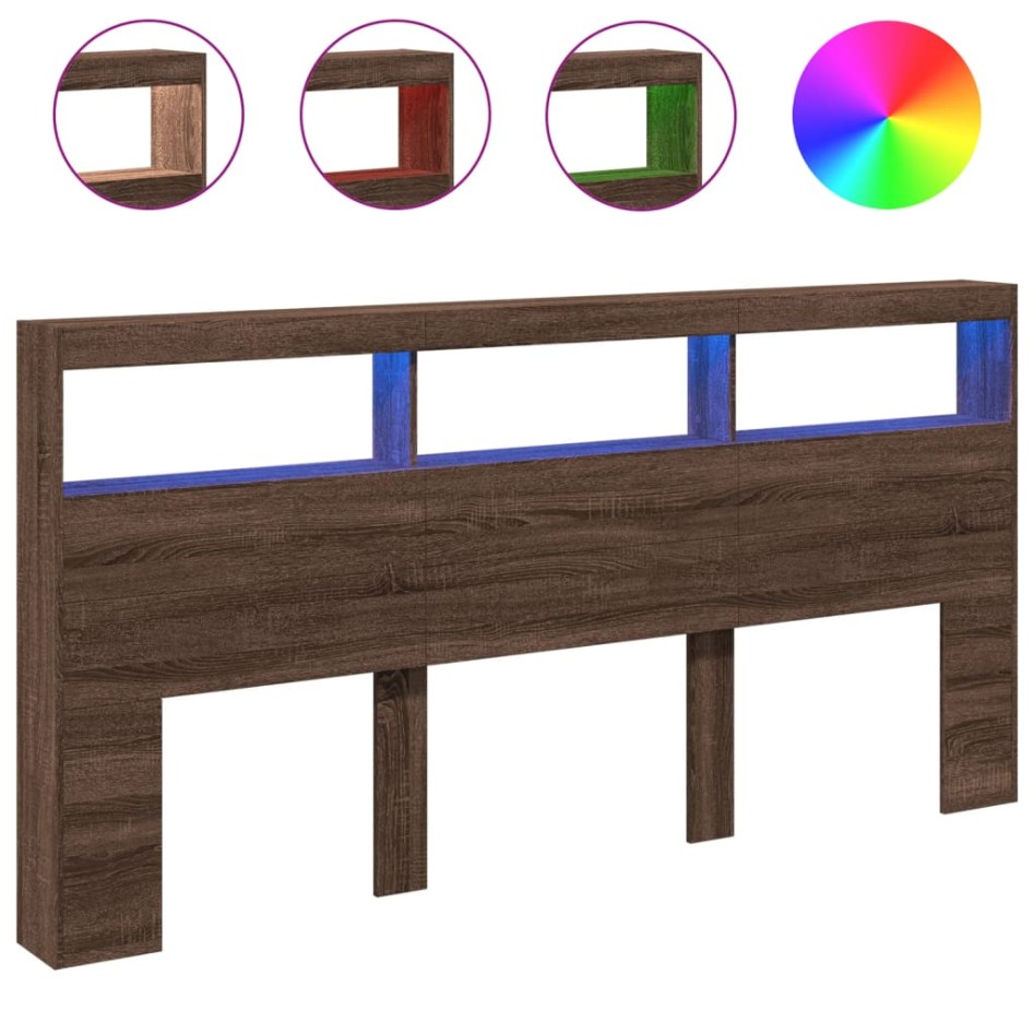 Cabecero de cama con luz LED marrón roble 200x17x102