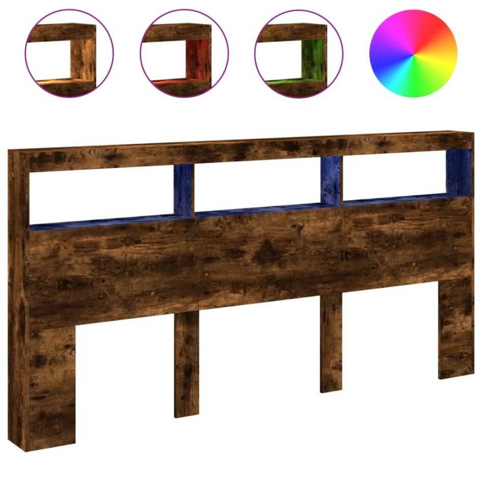 Cabecero de cama con luz LED roble ahumado 200x17x102