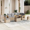 Set sofás de jardín 7 piezas y cojines ratán sintético beige