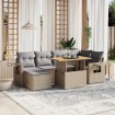 Set sofás de jardín 7 piezas y cojines ratán sintético beige